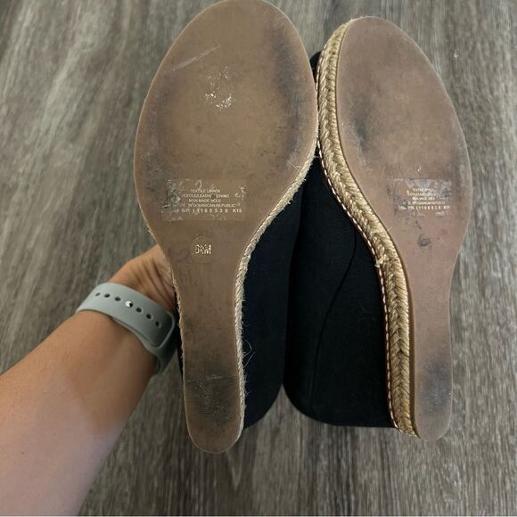 Tory Burch Jackie Peep-Toe Espadrille Wedge Shoes in Black Size 6,5 - Picture 9 of 10